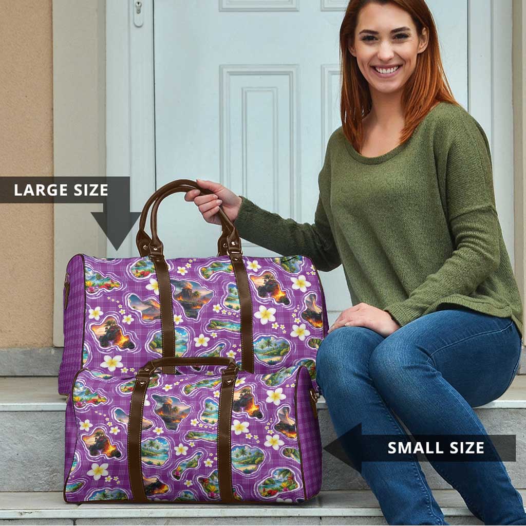 Hawaiian Island Shapes-Iconic Landscape Travel Bag with Plumeria and Palaka Purple Color LT03 - Polynesian Pride