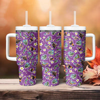 Hawaiian Island Shapes-Iconic Landscape Tumbler With Handle with Plumeria and Palaka Purple Color LT03 - Polynesian Pride
