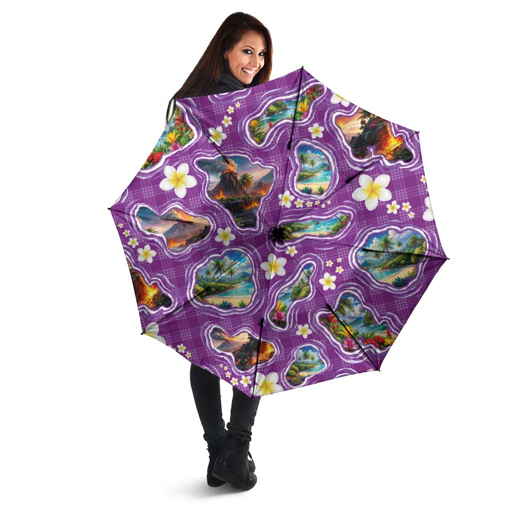 Hawaiian Island Shapes-Iconic Landscape Umbrella with Plumeria and Palaka Purple Color LT03 - Polynesian Pride