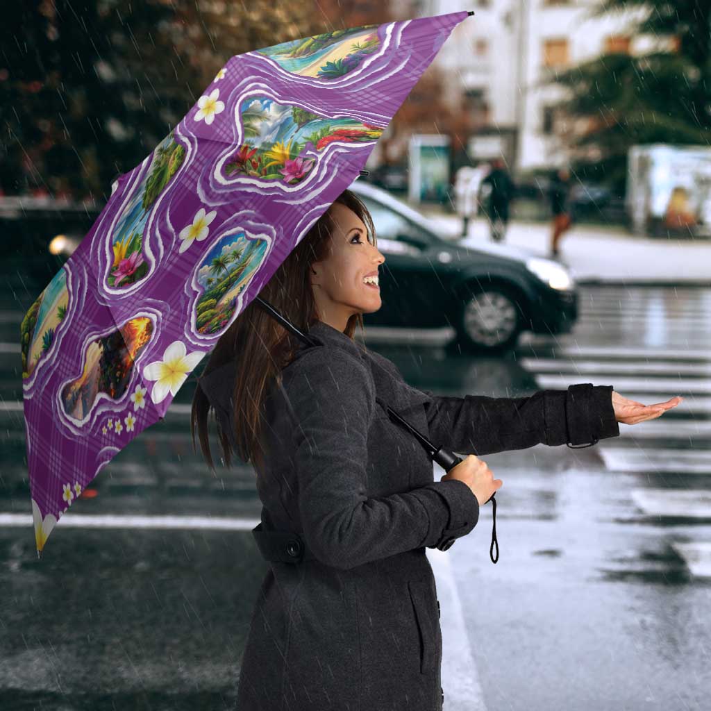 Hawaiian Island Shapes-Iconic Landscape Umbrella with Plumeria and Palaka Purple Color LT03 - Polynesian Pride