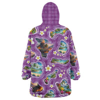 Hawaiian Island Shapes-Iconic Landscape Wearable Blanket Hoodie with Plumeria and Palaka Purple Color LT03 - Polynesian Pride