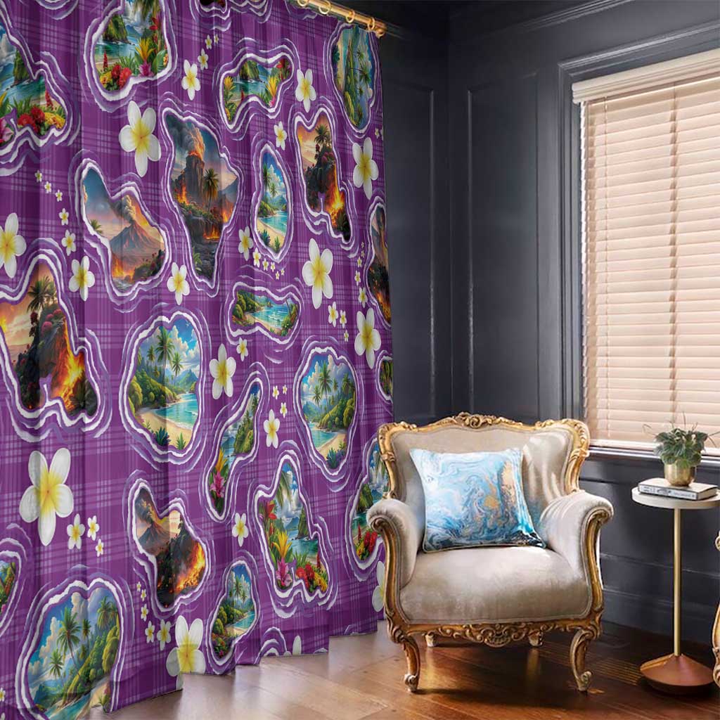 Hawaiian Island Shapes-Iconic Landscape Window Curtain with Plumeria and Palaka Purple Color LT03 - Polynesian Pride