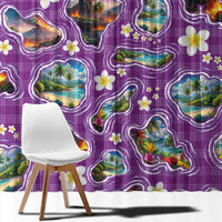 Hawaiian Island Shapes-Iconic Landscape Window Curtain with Plumeria and Palaka Purple Color LT03 - Polynesian Pride