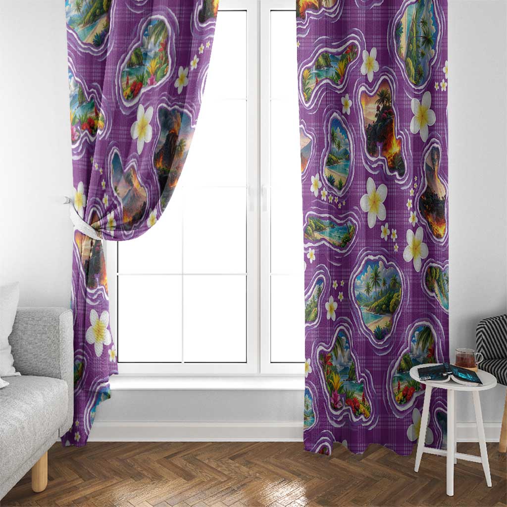 Hawaiian Island Shapes-Iconic Landscape Window Curtain with Plumeria and Palaka Purple Color LT03 - Polynesian Pride