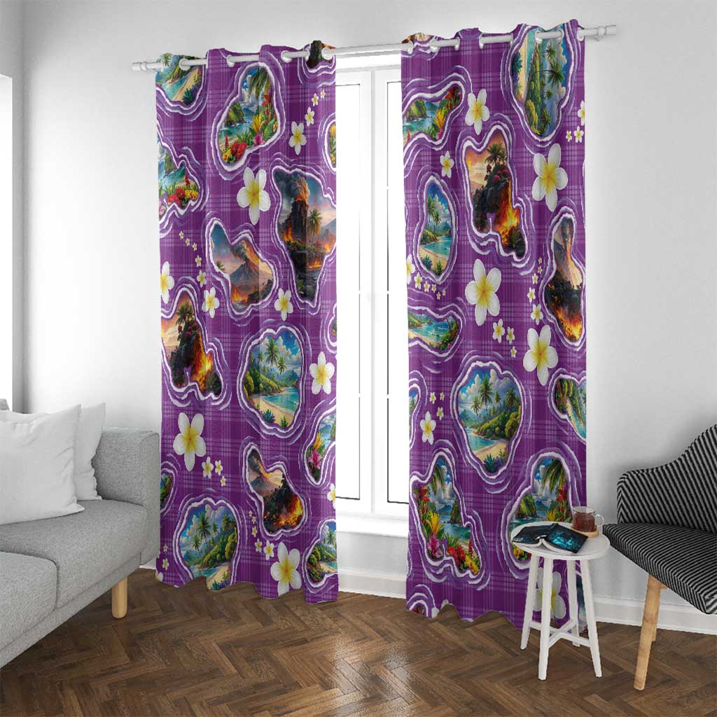 Hawaiian Island Shapes-Iconic Landscape Window Curtain with Plumeria and Palaka Purple Color LT03 With Grommets Purple - Polynesian Pride