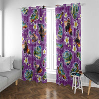 Hawaiian Island Shapes-Iconic Landscape Window Curtain with Plumeria and Palaka Purple Color LT03 With Grommets Purple - Polynesian Pride