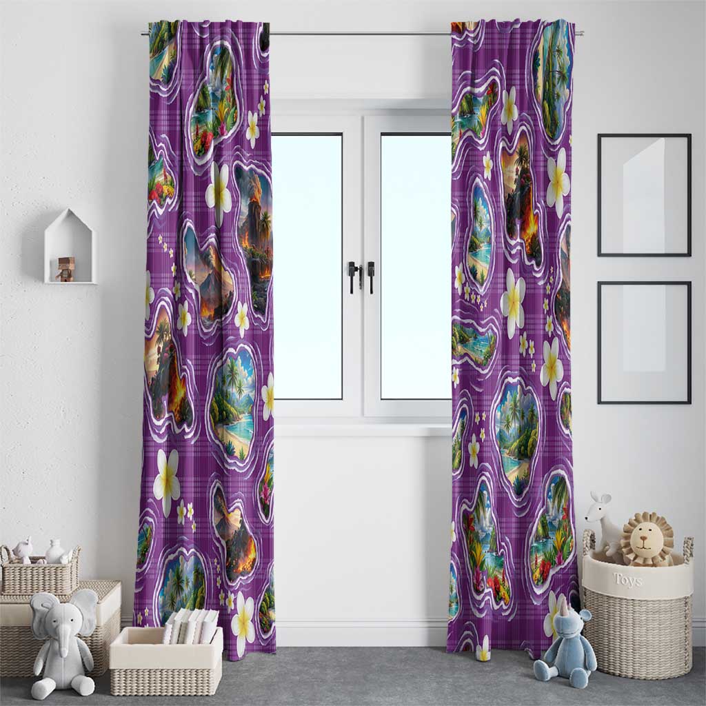 Hawaiian Island Shapes-Iconic Landscape Window Curtain with Plumeria and Palaka Purple Color LT03 - Polynesian Pride