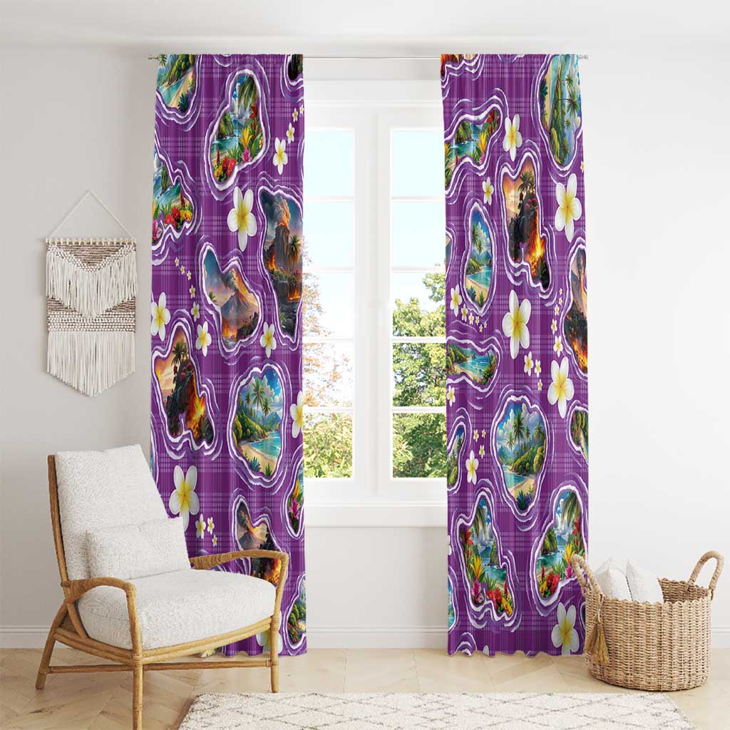 Hawaiian Island Shapes-Iconic Landscape Window Curtain with Plumeria and Palaka Purple Color LT03 - Polynesian Pride