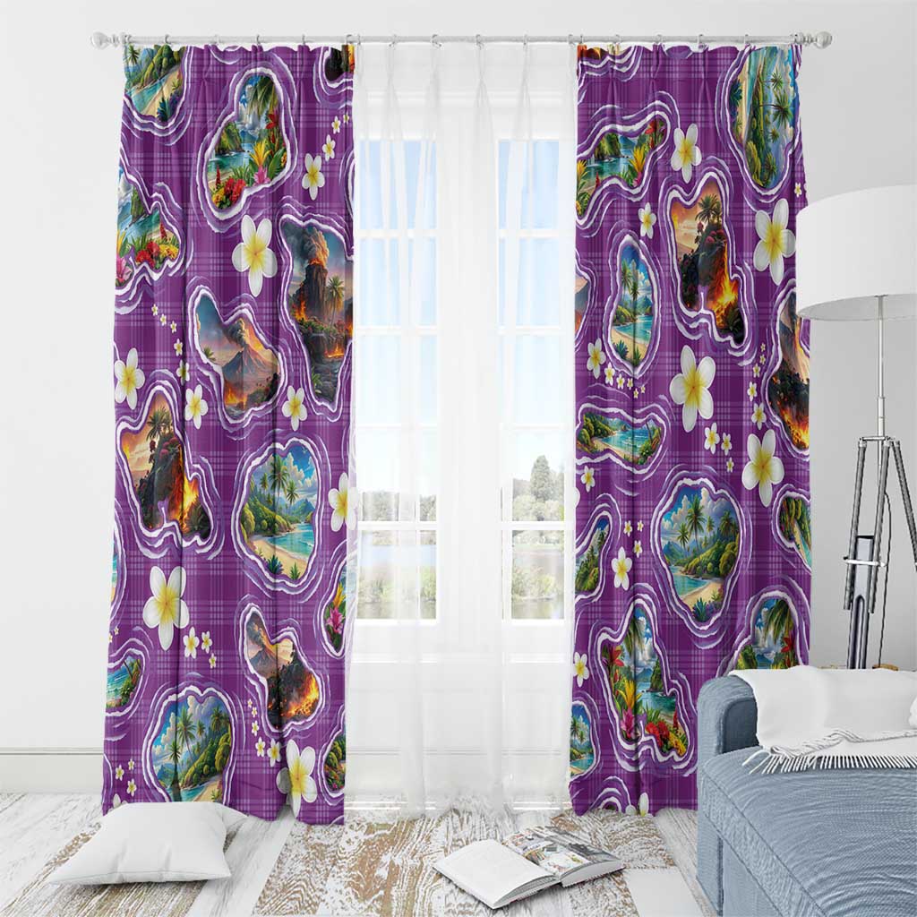 Hawaiian Island Shapes-Iconic Landscape Window Curtain with Plumeria and Palaka Purple Color LT03 - Polynesian Pride
