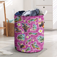 Hawaiian Island Shapes-Iconic Landscape Laundry Basket with Plumeria and Palaka Pink Color LT03 Pink - Polynesian Pride