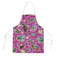 Hawaiian Island Shapes-Iconic Landscape Apron with Plumeria and Palaka Pink Color LT03 Pink - Polynesian Pride