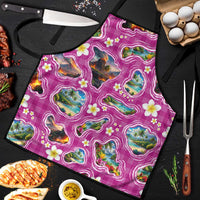 Hawaiian Island Shapes-Iconic Landscape Apron with Plumeria and Palaka Pink Color LT03 Pink - Polynesian Pride
