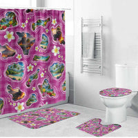 Hawaiian Island Shapes-Iconic Landscape Bathroom Set with Plumeria and Palaka Pink Color LT03 Bathroom Set (4 pcs) Pink - Polynesian Pride