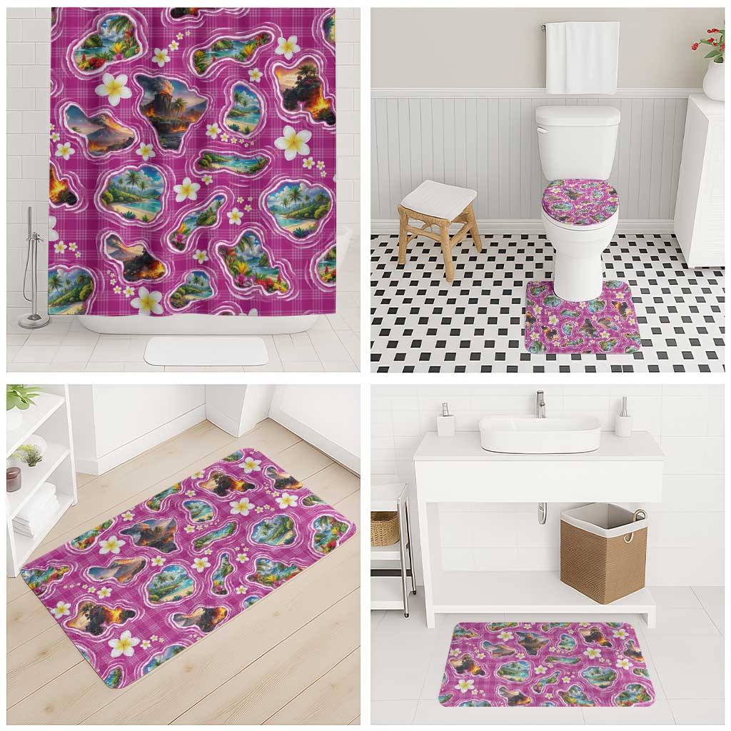 Hawaiian Island Shapes-Iconic Landscape Bathroom Set with Plumeria and Palaka Pink Color LT03 - Polynesian Pride
