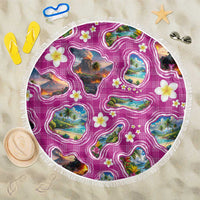 Hawaiian Island Shapes-Iconic Landscape Beach Blanket with Plumeria and Palaka Pink Color LT03 One Size 150cm Pink - Polynesian Pride