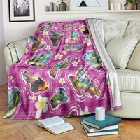 Hawaiian Island Shapes-Iconic Landscape Blanket with Plumeria and Palaka Pink Color LT03 Pink - Polynesian Pride