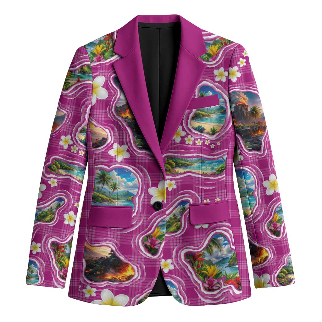 Hawaiian Island Shapes-Iconic Landscape Blazer with Plumeria and Palaka Pink Color
