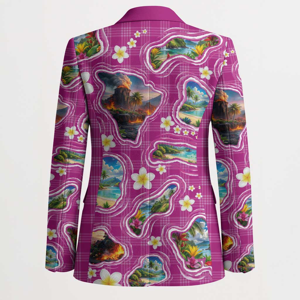 Hawaiian Island Shapes-Iconic Landscape Blazer with Plumeria and Palaka Pink Color LT03 - Polynesian Pride
