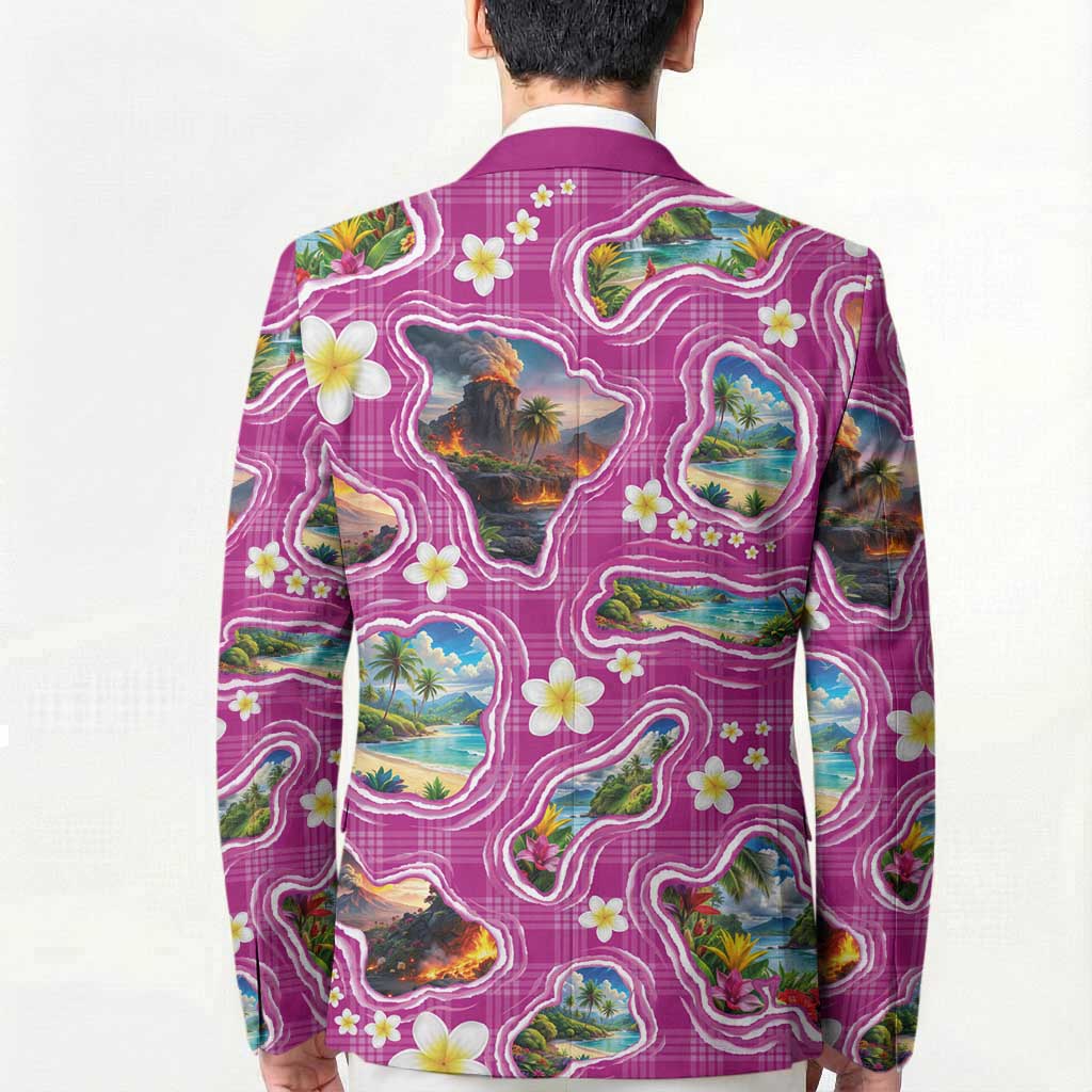 Hawaiian Island Shapes-Iconic Landscape Blazer with Plumeria and Palaka Pink Color LT03 - Polynesian Pride