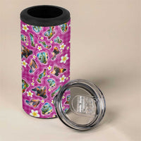 Hawaiian Island Shapes-Iconic Landscape 4 in 1 Can Cooler Tumbler with Plumeria and Palaka Pink Color LT03 - Polynesian Pride