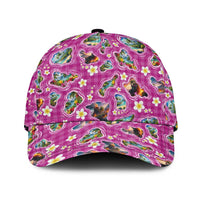 Hawaiian Island Shapes-Iconic Landscape Classic Cap with Plumeria and Palaka Pink Color