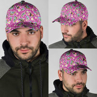 Hawaiian Island Shapes-Iconic Landscape Classic Cap with Plumeria and Palaka Pink Color