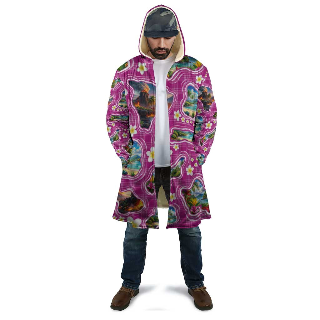 Hawaiian Island Shapes-Iconic Landscape Cloak with Plumeria and Palaka Pink Color LT03 - Polynesian Pride