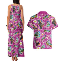 Hawaiian Island Shapes-Iconic Landscape Couples Matching Tank Maxi Dress and Hawaiian Shirt with Plumeria and Palaka Pink Color LT03 - Polynesian Pride