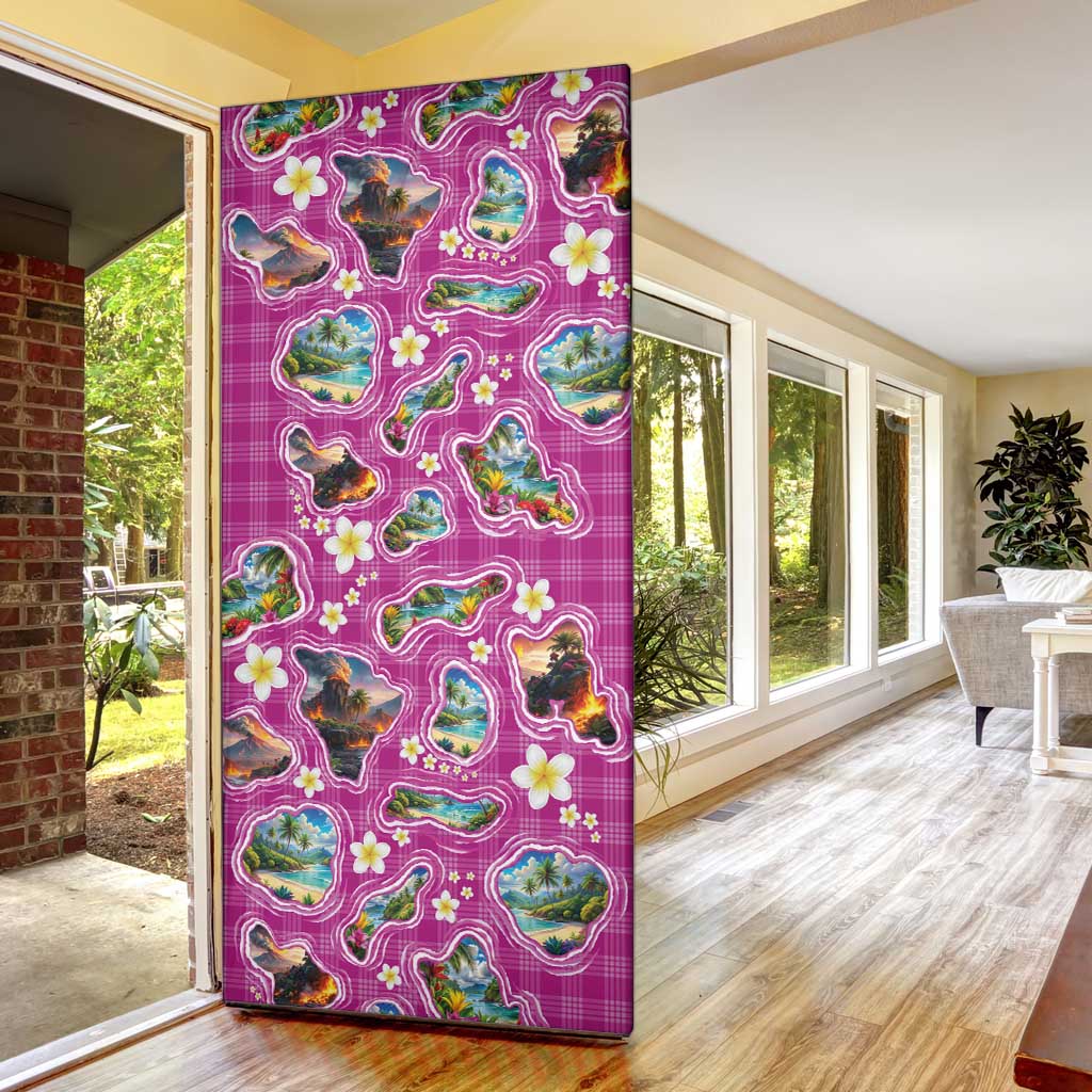 Hawaiian Island Shapes-Iconic Landscape Door Cover with Plumeria and Palaka Pink Color LT03 - Polynesian Pride