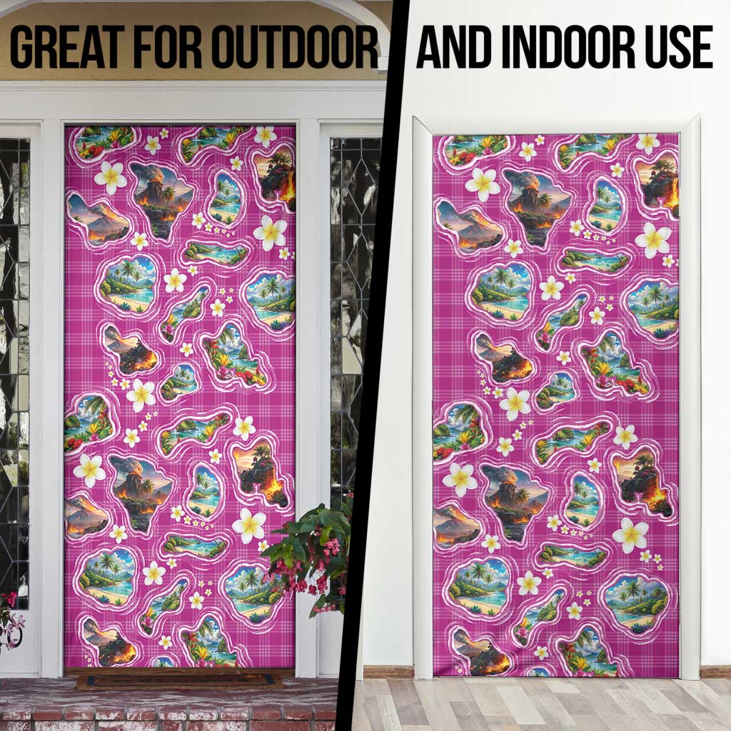 Hawaiian Island Shapes-Iconic Landscape Door Cover with Plumeria and Palaka Pink Color LT03 - Polynesian Pride