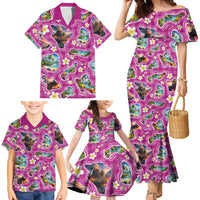 Hawaiian Island Shapes-Iconic Landscape Family Matching Mermaid Dress and Hawaiian Shirt with Plumeria and Palaka Pink Color LT03 - Polynesian Pride