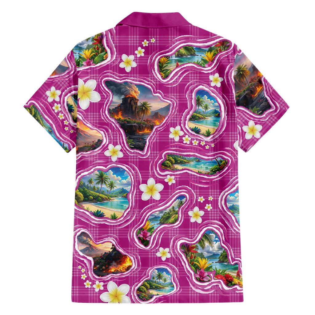 Hawaiian Island Shapes-Iconic Landscape Family Matching Mermaid Dress and Hawaiian Shirt with Plumeria and Palaka Pink Color LT03 - Polynesian Pride