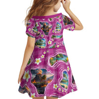 Hawaiian Island Shapes-Iconic Landscape Family Matching Off Shoulder Maxi Dress and Hawaiian Shirt with Plumeria and Palaka Pink Color LT03 - Polynesian Pride