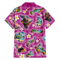 Hawaiian Island Shapes-Iconic Landscape Family Matching Off Shoulder Maxi Dress and Hawaiian Shirt with Plumeria and Palaka Pink Color LT03 - Polynesian Pride