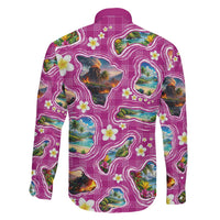 Hawaiian Island Shapes-Iconic Landscape Family Matching Puletasi and Hawaiian Shirt with Plumeria and Palaka Pink Color LT03 - Polynesian Pride