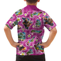 Hawaiian Island Shapes-Iconic Landscape Family Matching Summer Maxi Dress and Hawaiian Shirt with Plumeria and Palaka Pink Color LT03 - Polynesian Pride