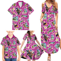 Hawaiian Island Shapes-Iconic Landscape Family Matching Summer Maxi Dress and Hawaiian Shirt with Plumeria and Palaka Pink Color LT03 - Polynesian Pride