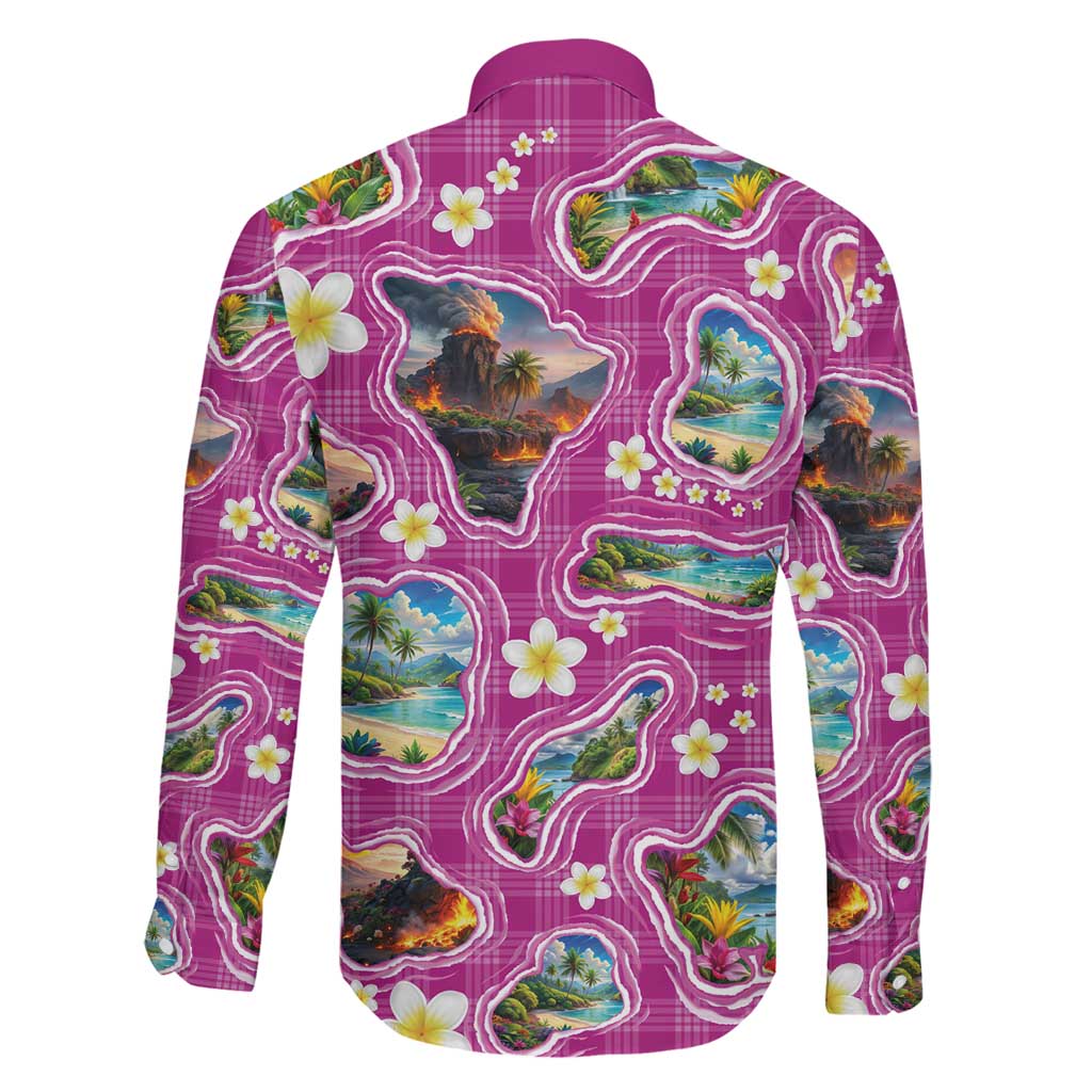 Hawaiian Island Shapes-Iconic Landscape Family Matching Summer Maxi Dress and Hawaiian Shirt with Plumeria and Palaka Pink Color LT03 - Polynesian Pride