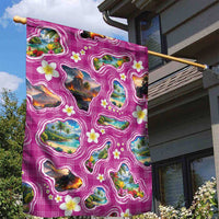 Hawaiian Island Shapes-Iconic Landscape Garden Flag with Plumeria and Palaka Pink Color LT03 - Polynesian Pride