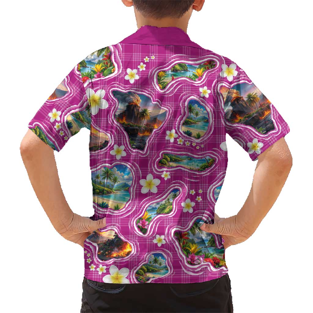 Hawaiian Island Shapes-Iconic Landscape Hawaiian Shirt with Plumeria and Palaka Pink Color LT03 - Polynesian Pride