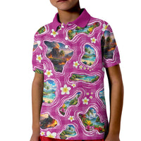 Hawaiian Island Shapes-Iconic Landscape Kid Polo Shirt with Plumeria and Palaka Pink Color LT03 Kid Pink - Polynesian Pride