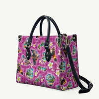 Hawaiian Island Shapes-Iconic Landscape Leather Bag with Plumeria and Palaka Pink Color LT03 Pink - Polynesian Pride