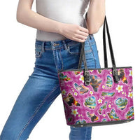 Hawaiian Island Shapes-Iconic Landscape Leather Tote Bag with Plumeria and Palaka Pink Color LT03 - Polynesian Pride