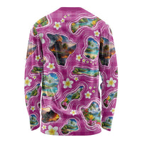 Hawaiian Island Shapes-Iconic Landscape Long Sleeve Shirt with Plumeria and Palaka Pink Color LT03 - Polynesian Pride
