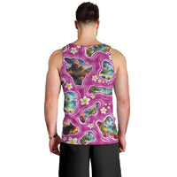 Hawaiian Island Shapes-Iconic Landscape Men Tank Top with Plumeria and Palaka Pink Color LT03 - Polynesian Pride