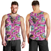 Hawaiian Island Shapes-Iconic Landscape Men Tank Top with Plumeria and Palaka Pink Color LT03 - Polynesian Pride