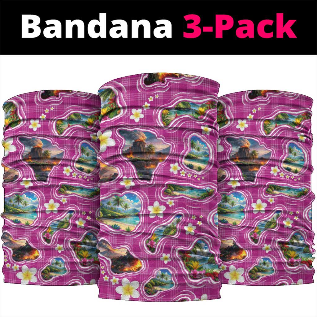 Hawaiian Island Shapes-Iconic Landscape Neck Gaiter with Plumeria and Palaka Pink Color LT03 package One Size: 25*50cm Pink - Polynesian Pride