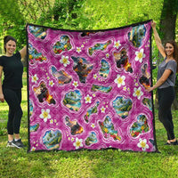 Hawaiian Island Shapes-Iconic Landscape Quilt with Plumeria and Palaka Pink Color LT03 - Polynesian Pride