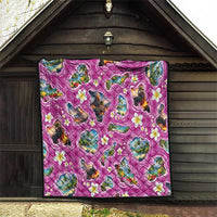 Hawaiian Island Shapes-Iconic Landscape Quilt with Plumeria and Palaka Pink Color LT03 - Polynesian Pride