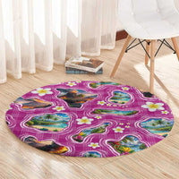 Hawaiian Island Shapes-Iconic Landscape Round Carpet with Plumeria and Palaka Pink Color LT03 - Polynesian Pride